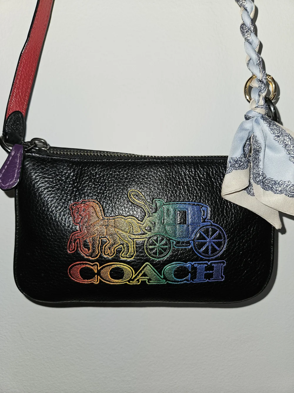 COACH Nolita 19 Black Leather Rainbow Logo Shoulder Bag